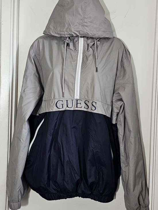 Guess Jackets & Blazers - GUESS Color Block Windbreaker Jacket - Gray Navy Hoodie L